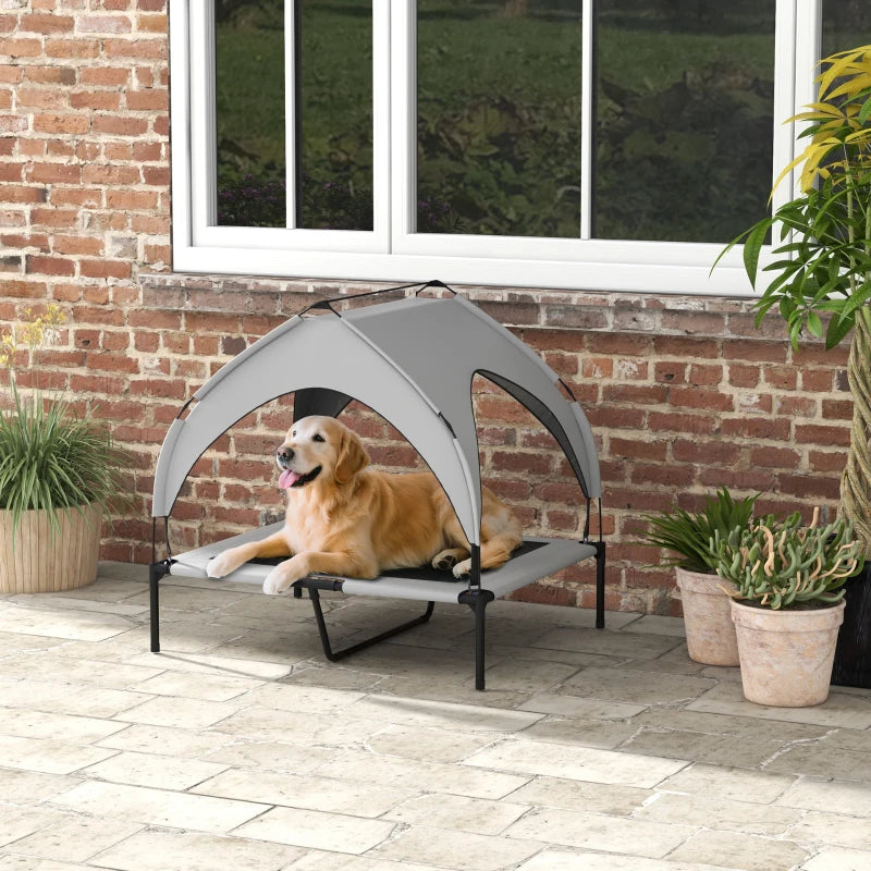 Raised Dog Bed Cooling Dog Cot w/ Canopy Washable Breathable Mesh, for Medium and Large Dogs, Light Grey