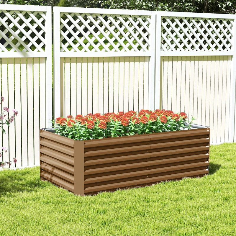 6' x 3' x 2' Raised Garden Bed, Galvanized Planter Box for Growing Flowers, Herbs and Vegetables, Brown