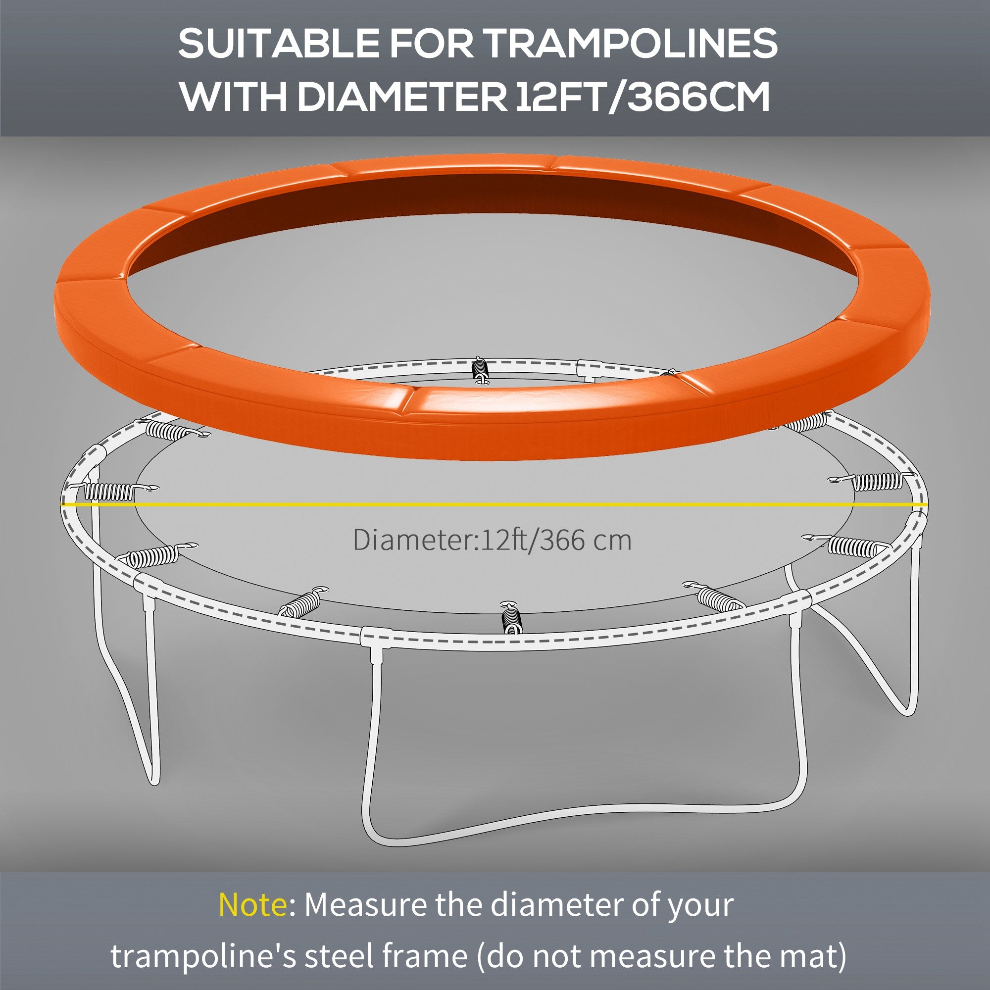 Soozier 12ft Trampoline Replacement Pad Trampoline Spring Cover EPE Foam Light Orange