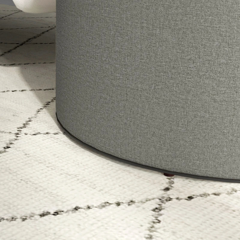 Round Coffee Table, End Table with Hidden Storage and Tray Top, Linen Upholstered Footrest for Living Room