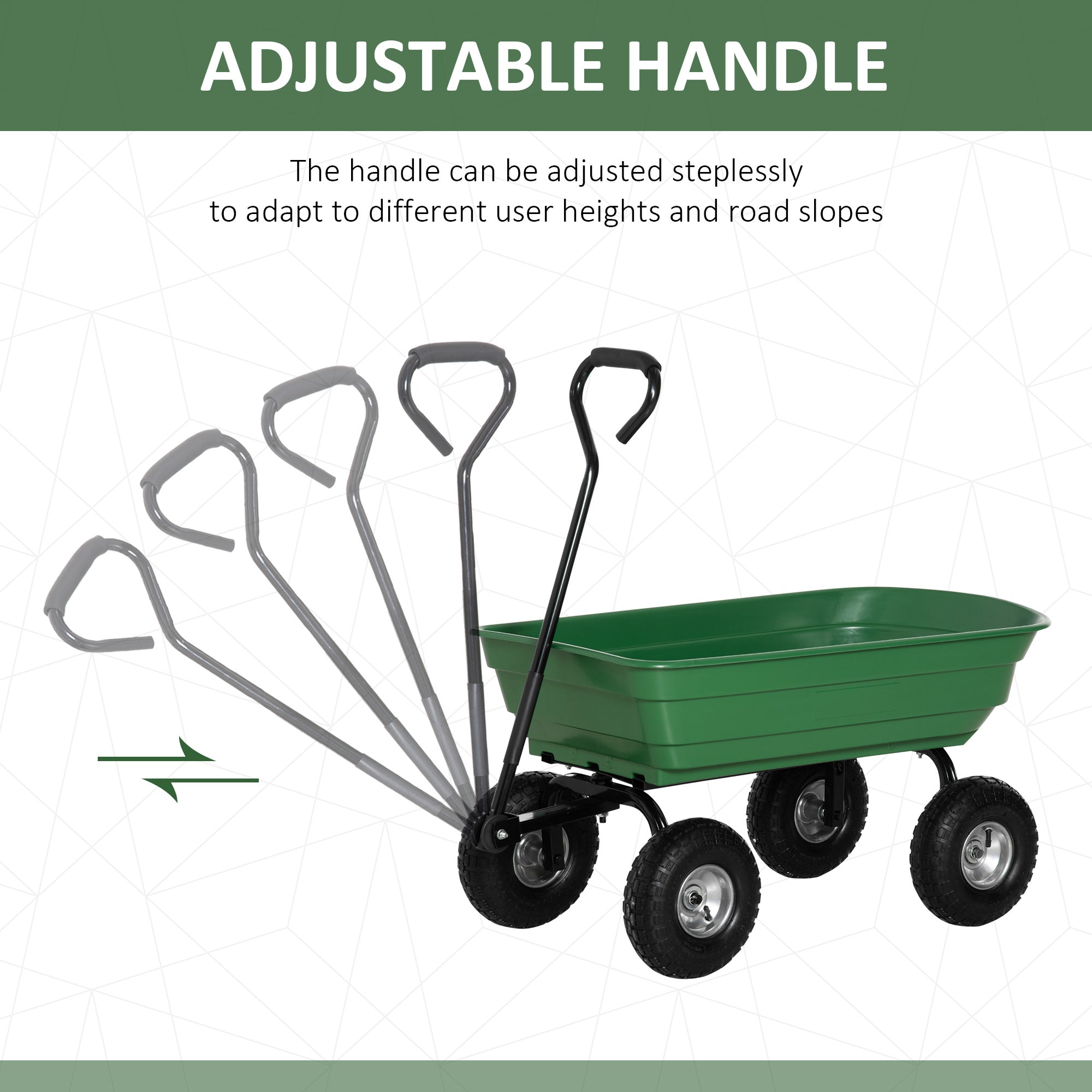 Outsunny Steel Garden Cart with Handle and 10" Pneumatic Tires, Utility Wagon Cart for Garden, Patio, Lawn, 551 lbs Capacity