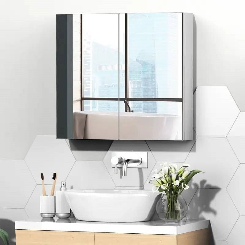 2-Door Bathroom Wall Mounted Medicine Cabinet 22 x 24 inch with Mirror - Free Shipping