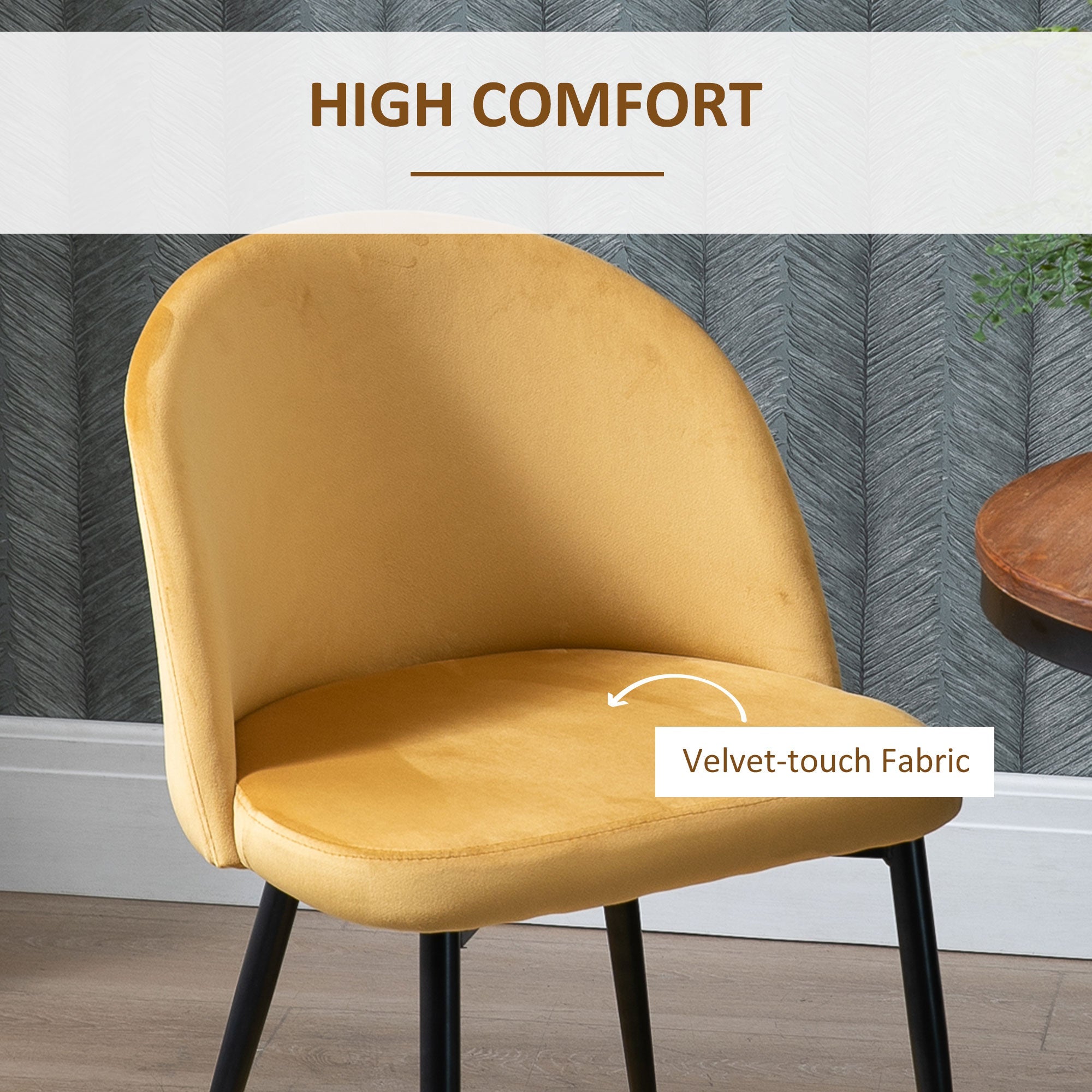 HOMCOM Set of 2 Modern Dining Chairs Velvet Upholstery Side Accent Chair Yellow