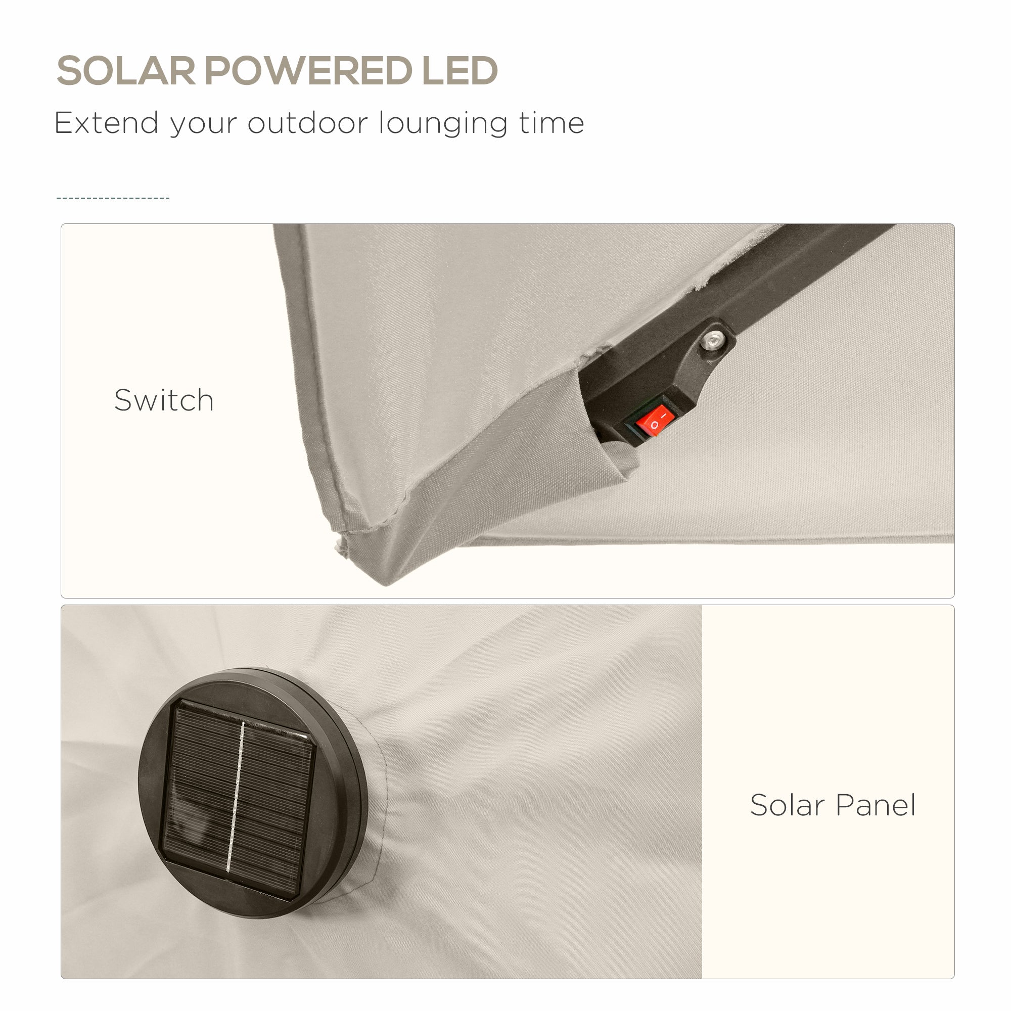 Outsunny 6'x10' Solar LED Patio Umbrella: Rectangular Outdoor Table Umbrella with Tilt Crank, Beige