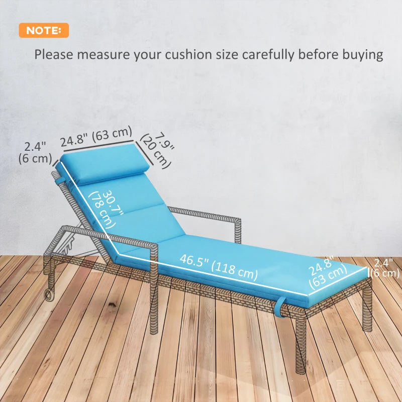 Patio Chaise Lounge Chair Cushions Replacement Sun Lounger Pads with Headrest and Ties, Set of 2, Turquoise