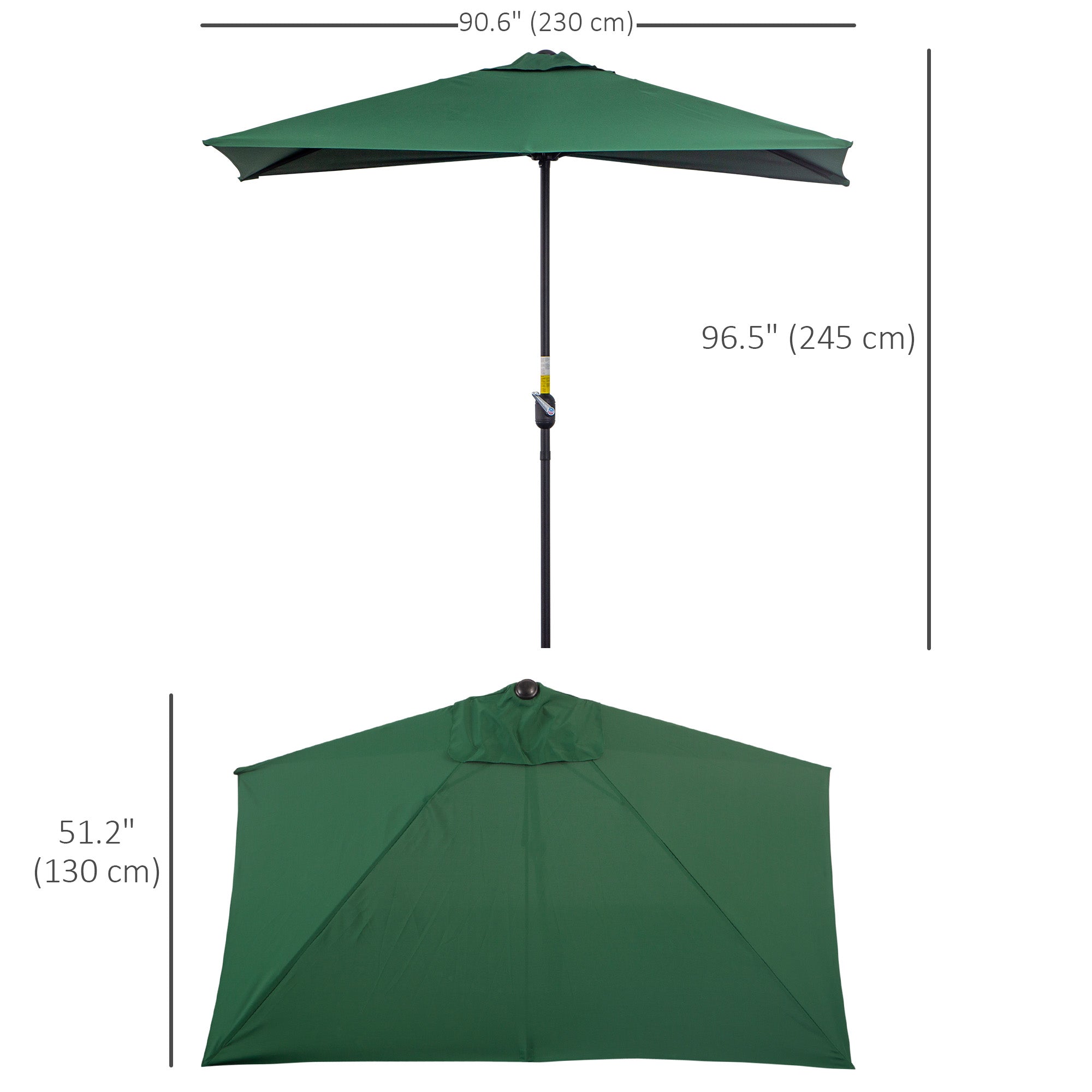 Outsunny 8ft Half Umbrella Outdoor Balcony Parasol Patio Garden Outdoor Window Sun Shade w/ 5 Ribs, Green