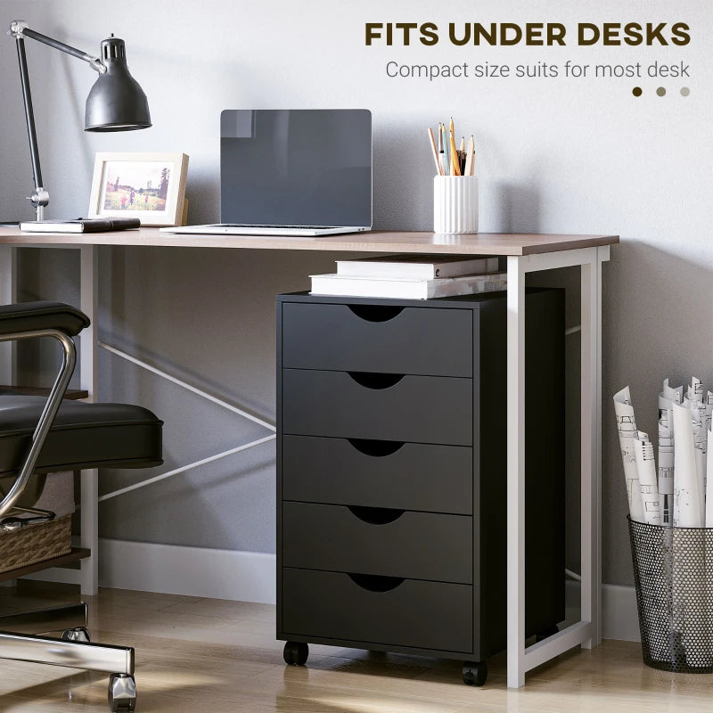File Cabinet with 5 Drawer Wheels, 15.7" x 15.7" x 26.4", Black