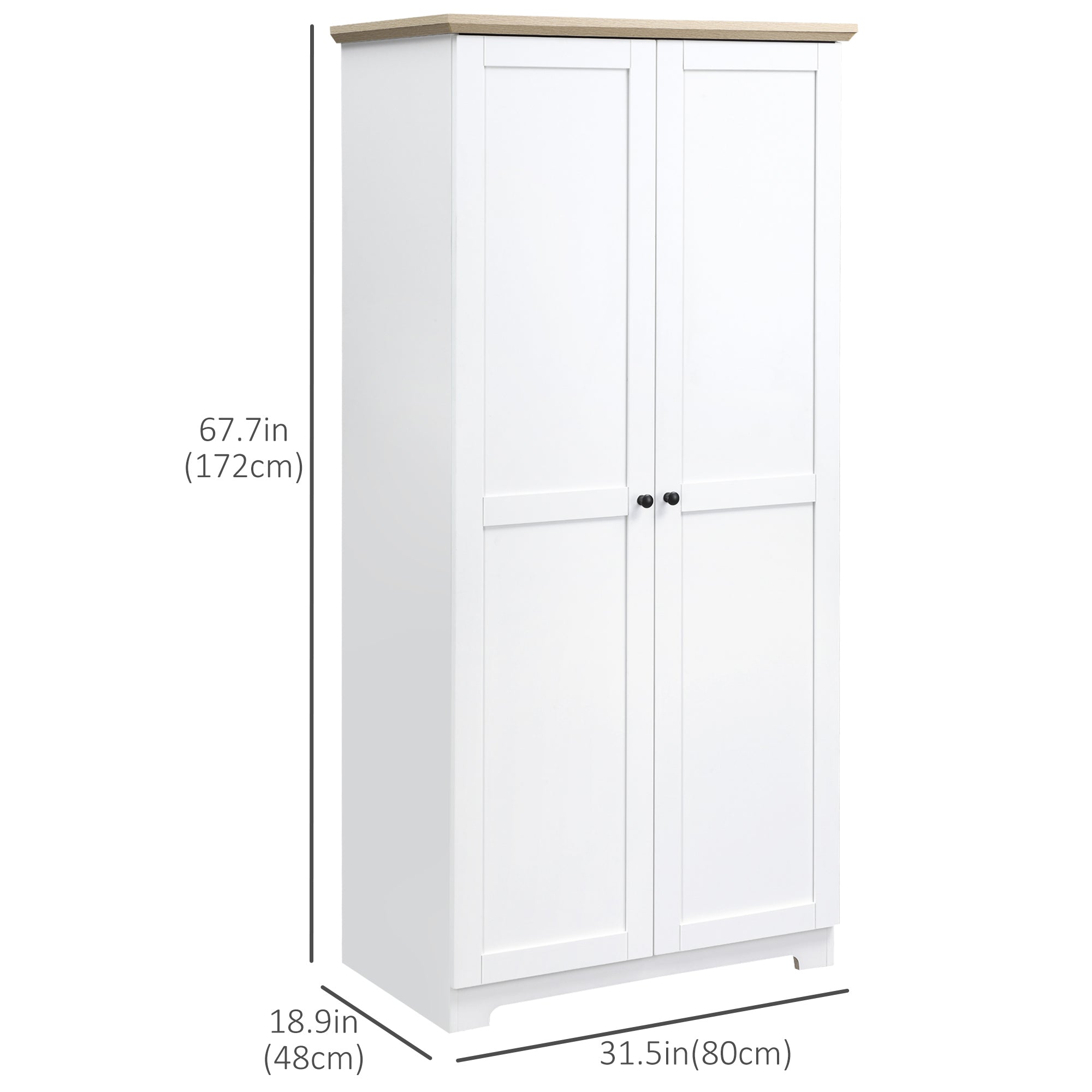 HOMCOM White 68" Kitchen Pantry Cabinet: Freestanding 2-Door Cupboard with 4-Tier Shelving for Dining Room