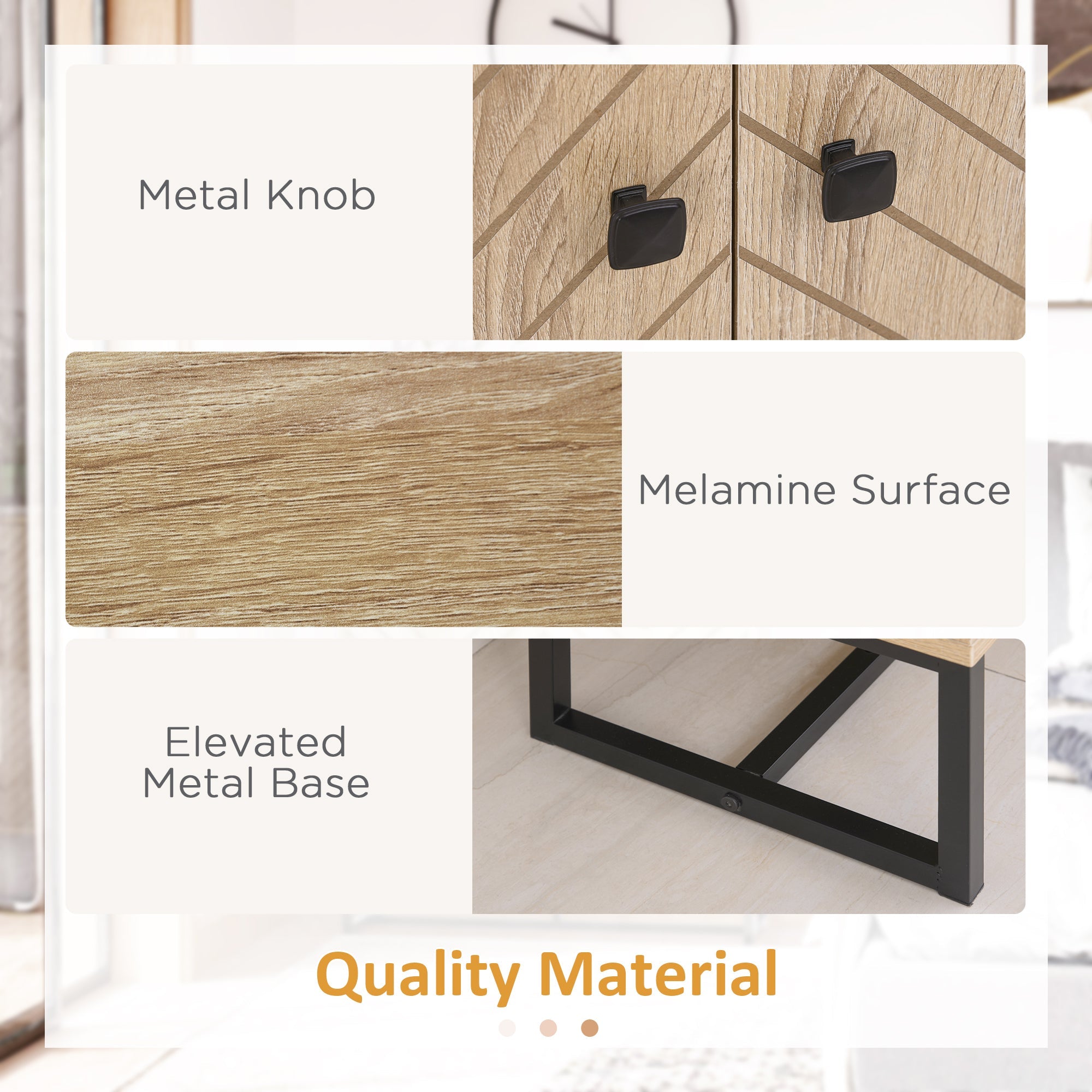 HOMCOM Mid-Century Sideboard: Storage Cabinet with Dining Buffet Table, Adjustable Shelf, Metal Base, Natural Finish