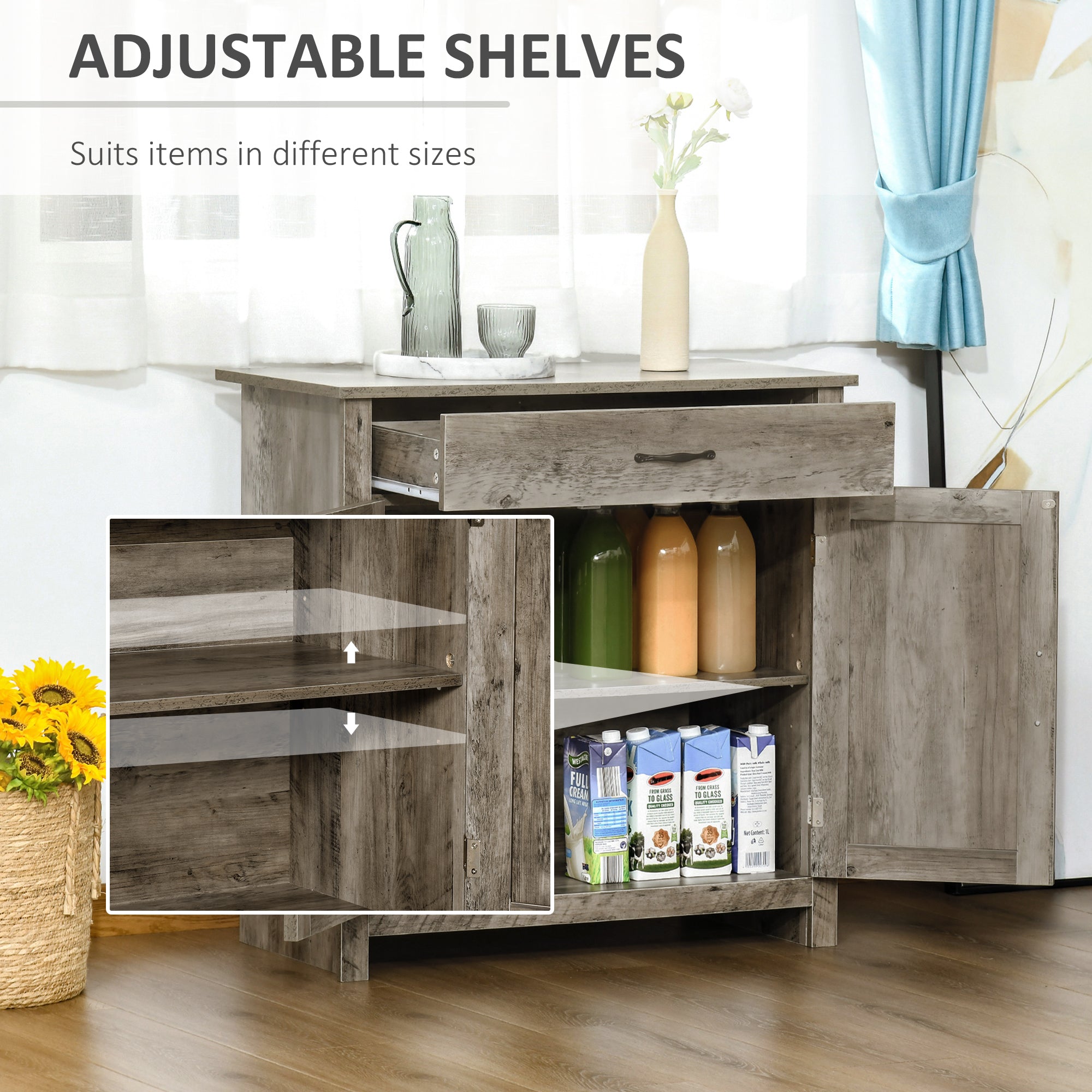 HOMCOM Farmhouse Style Barn Door Sideboard Coffee Bar Buffet Accent Storage Cabinet for Living Room Entryway Grey Wash