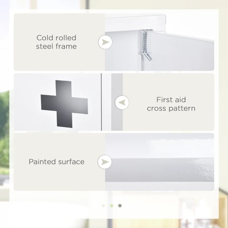 Wall Mount Medicine Cabinet Bathroom Cabinet with 2 Shelves, Steel Frame and Magnetic Door, White