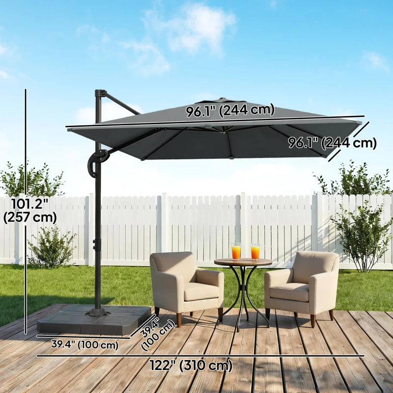 8' x 8' Offset Cantilever Patio Umbrella with Base Weights, UPF50+ Cantilever Parasol with 360° Rotation, Dark Grey
