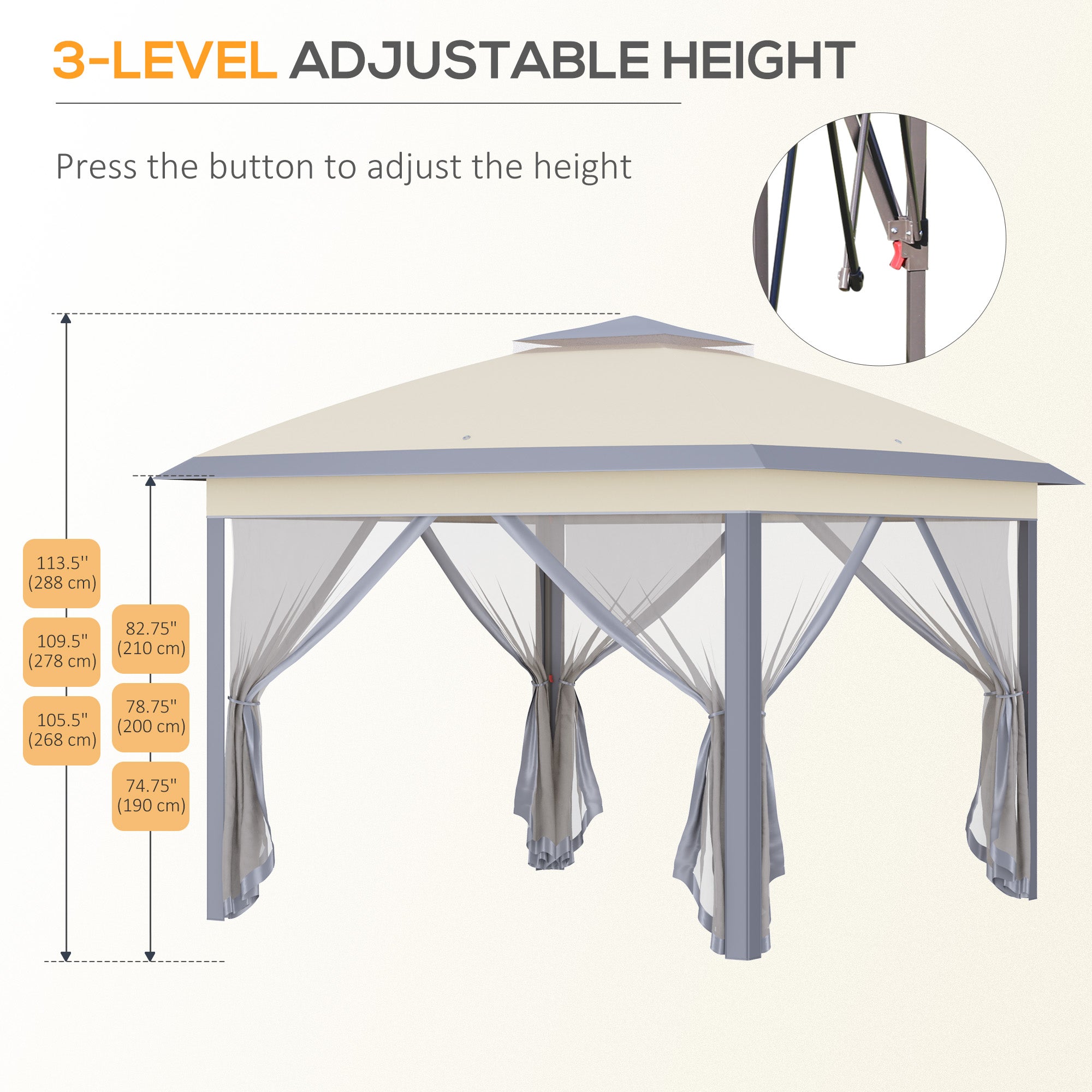 Outsunny 11' x 11' Pop Up Gazebo, Double Roof Foldable Canopy Tent with Zippered Mesh Sidewalls, Height Adjustable and Carrying Bag