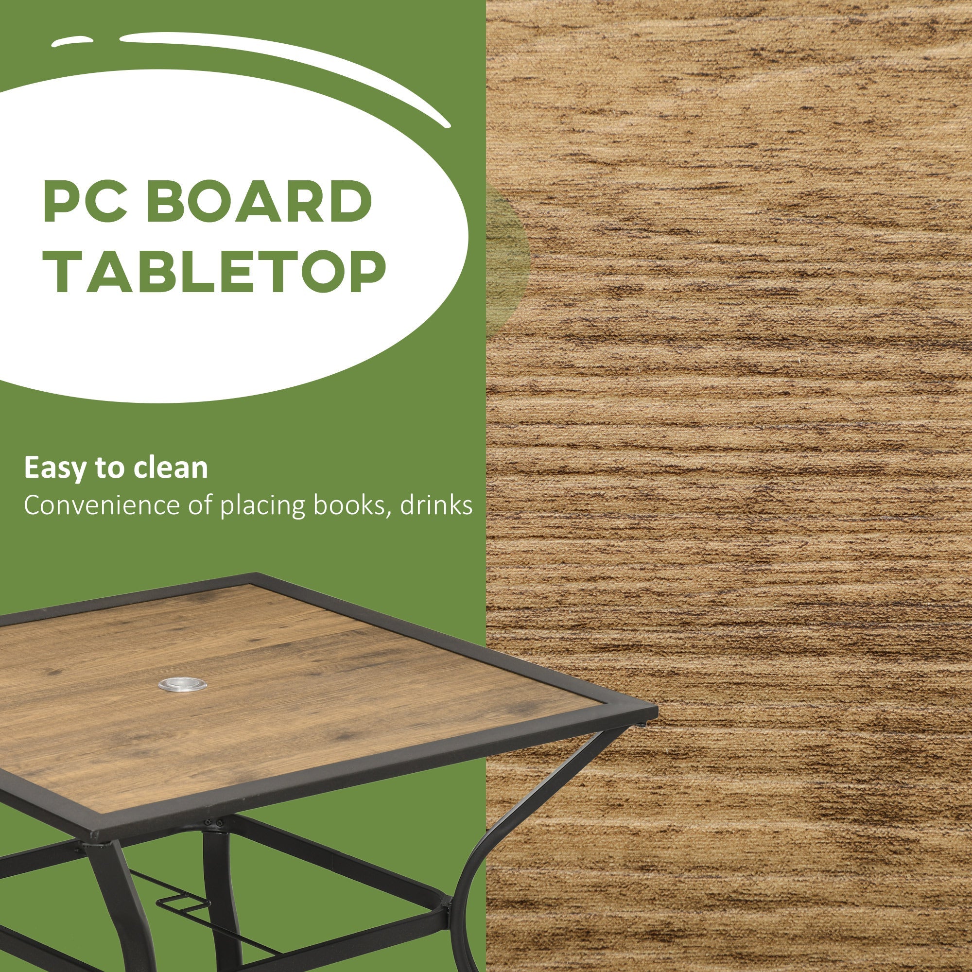 Outsunny Square Outdoor Dining Table for 4 with PC Board Top Patio Table for Backyard Poolside Garden Mixed Brown