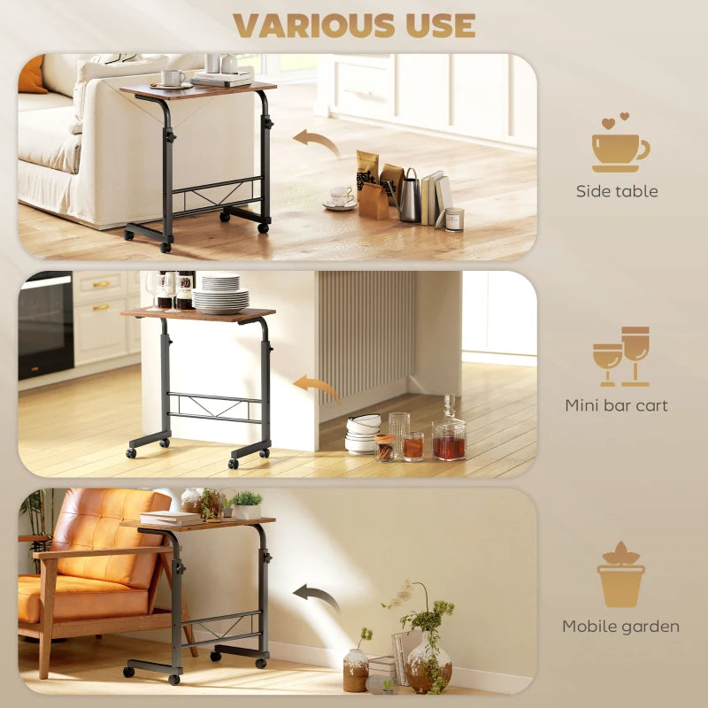 Mobile Standing Desk with Adjustable Height, 23.5 inch Stand Up Desk with Wheels, Rustic Brown