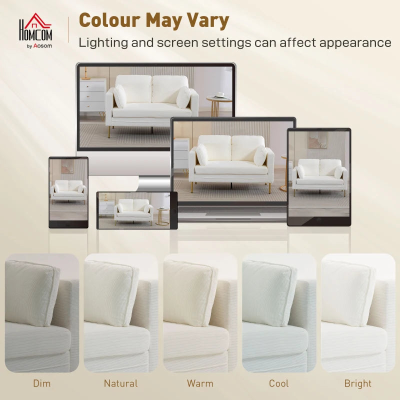 Loveseat Sofa, 55" Small Sofa Couch with 2 Pillows, Metal Legs for Living Room, Bedroom, Apartment, Cream White