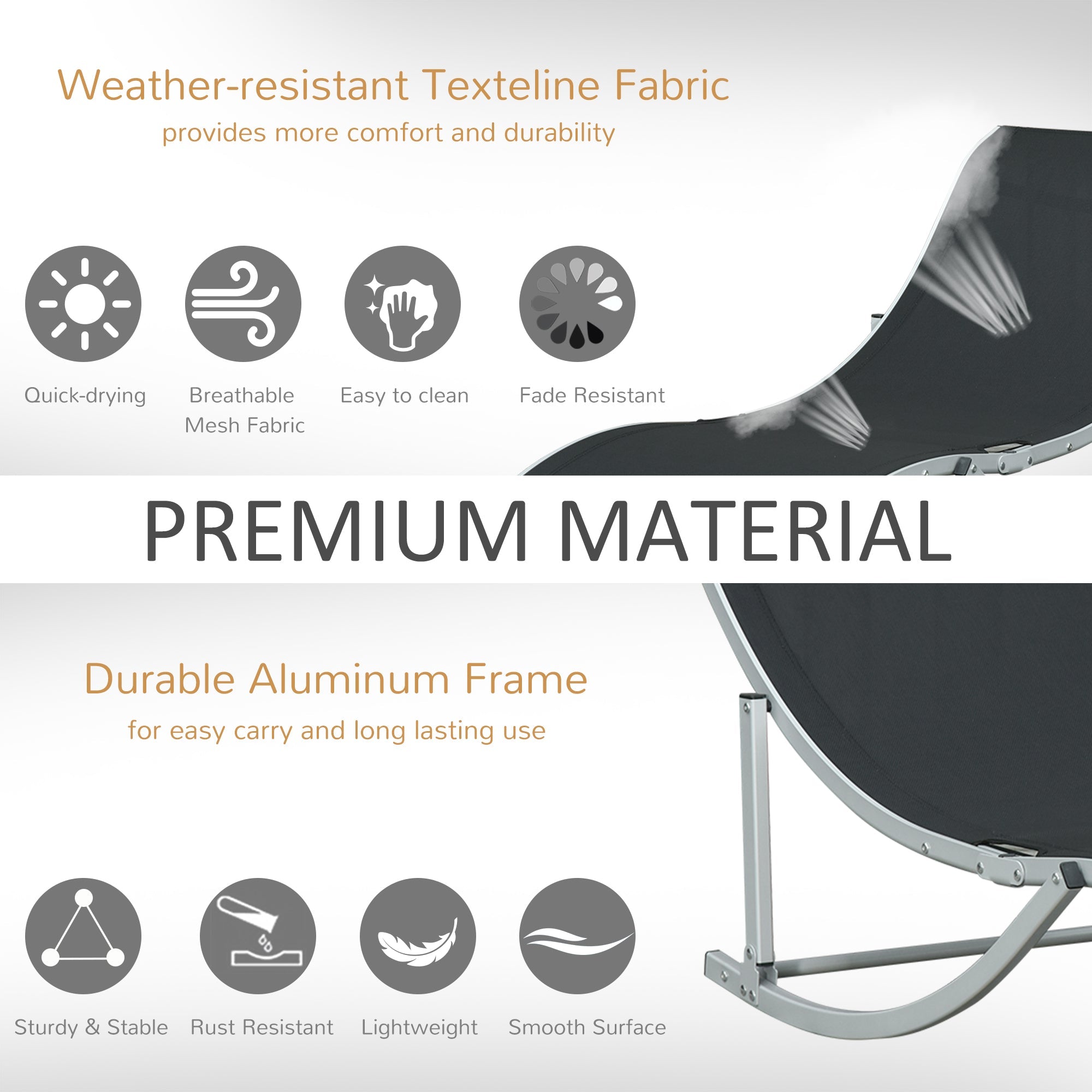 Outsunny 2-Pack S-shaped Reclining Lounge Chair: Foldable for Patio, Beach, Garden, Black, 264lbs Capacity