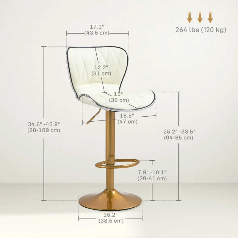 Counter Height Bar Stools Set of 2, Adjustable Height Bar Chairs with Swivel Seat, PU Leather Upholstery