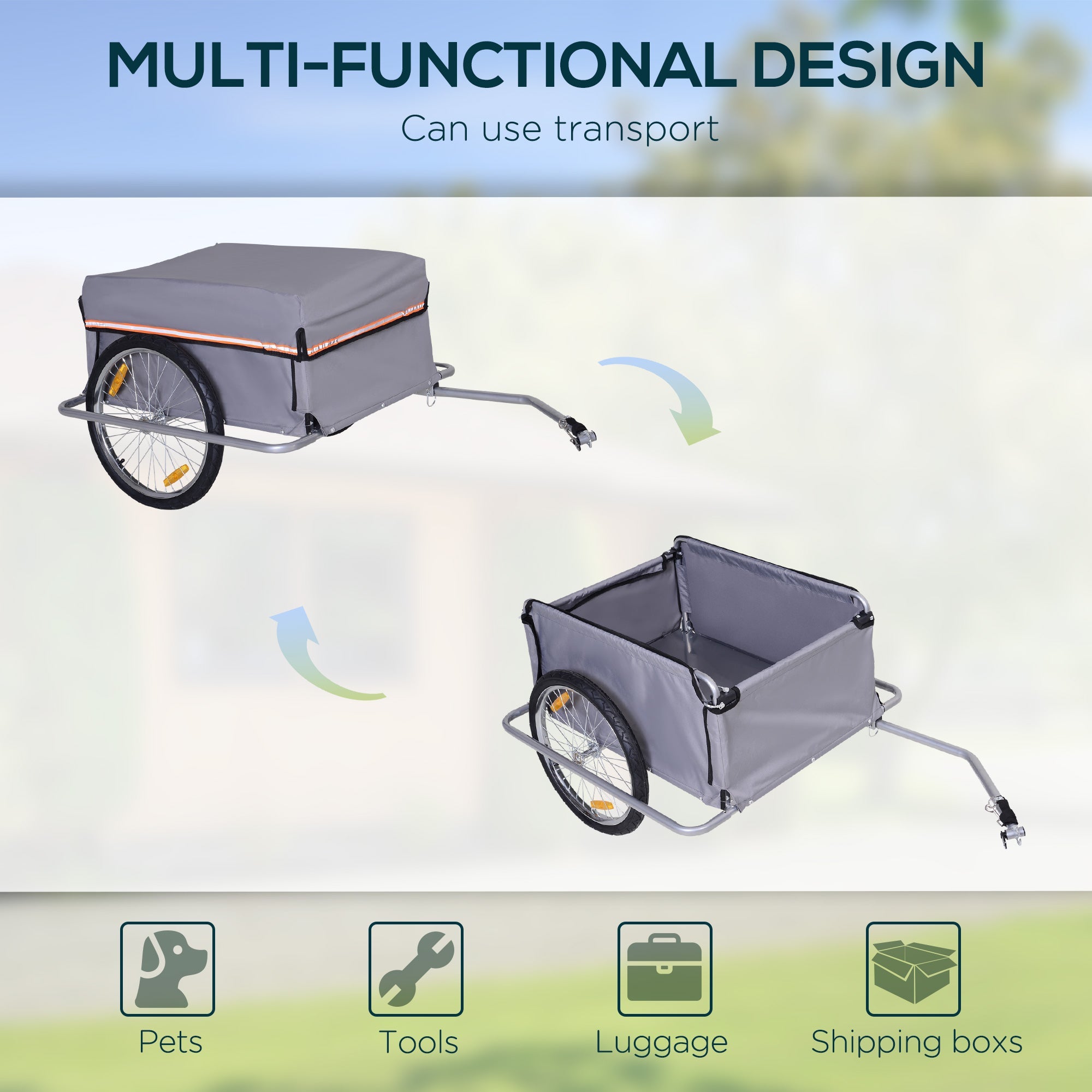 Aosom Bicycle Cargo Trailer Folding Cart Carrier for Cycling Camping Garden w Quick Release Cover Grey
