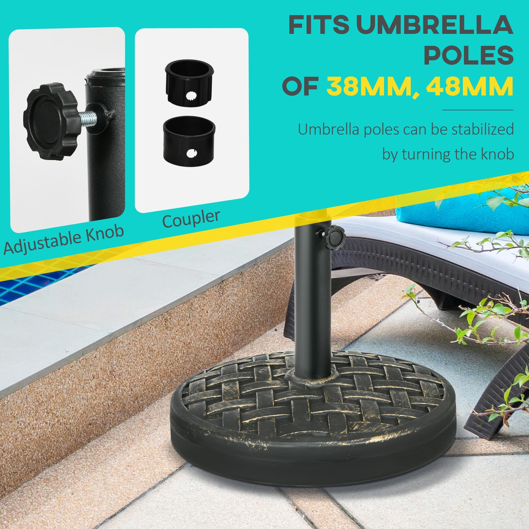 Outsunny 40lbs. Concrete Umbrella Base with Rattan Effect, Heavy Duty Parasol Stand for Outdoor Patio Umbrella, Bronze