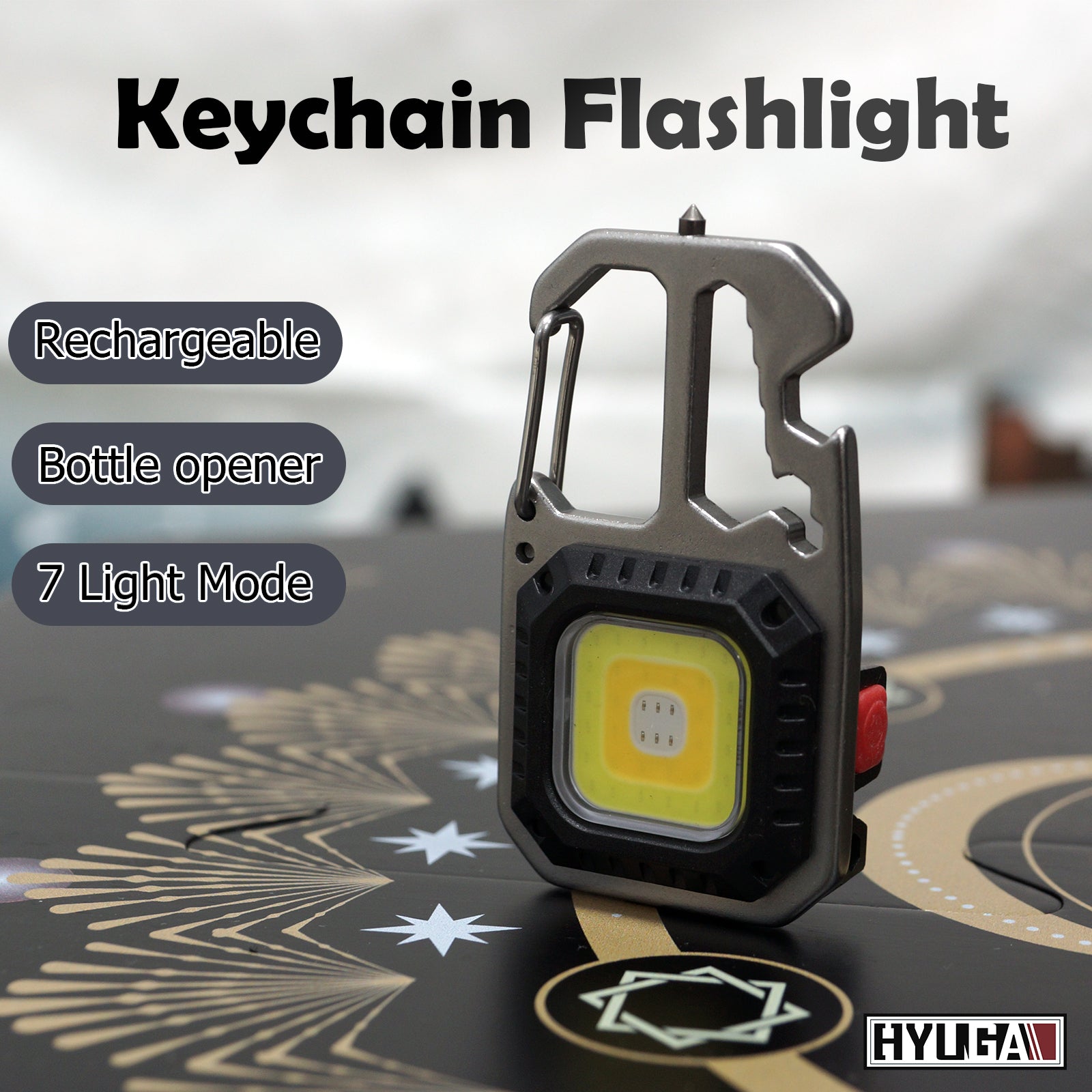 Mini Keychain COB Light 1000 Lumens Super Bright LED Rechargeable Flashlight as Outdoor Flashlight, Bottle Opener, Emergency Light, Screwdriver, Window Breaker (Pack of 1)