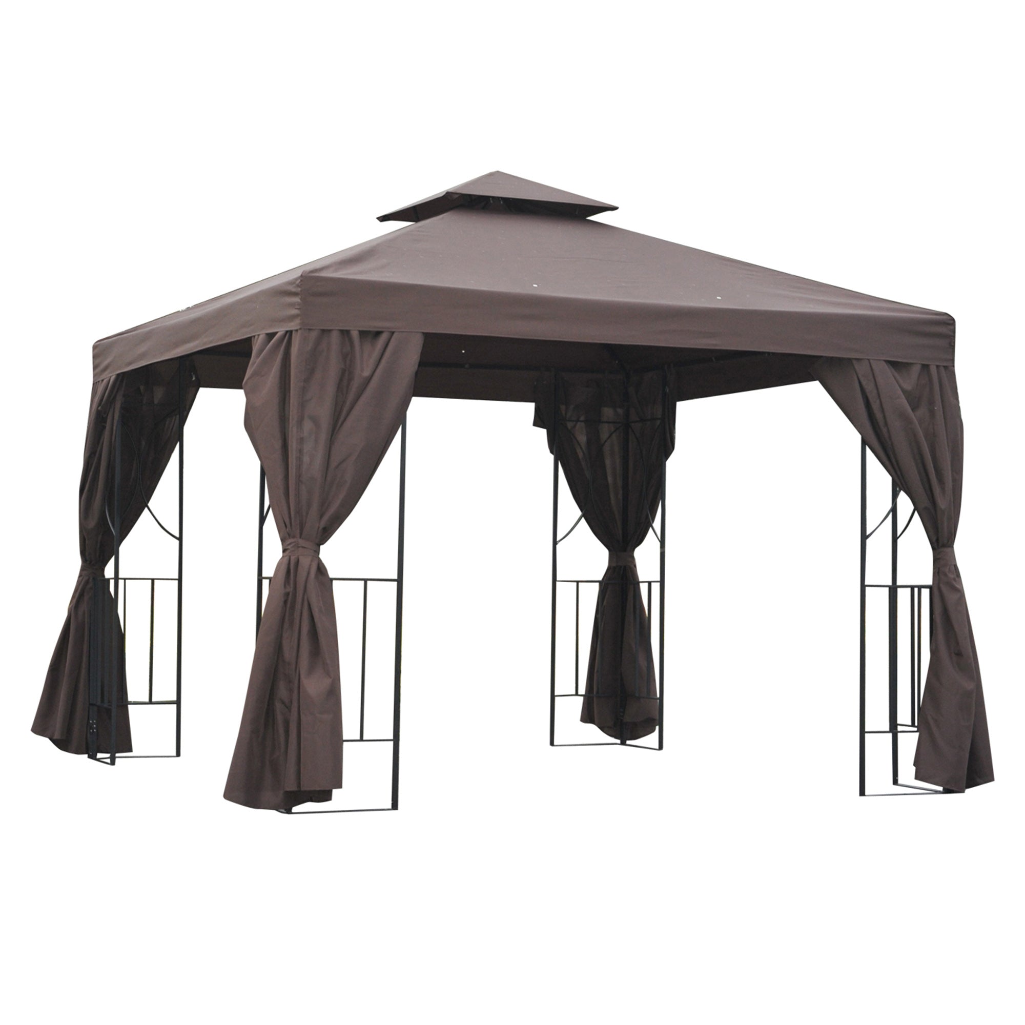 Outsunny 10'x10' Outdoor Patio Gazebo Canopy Brown Garden Shelter with Sidewalls