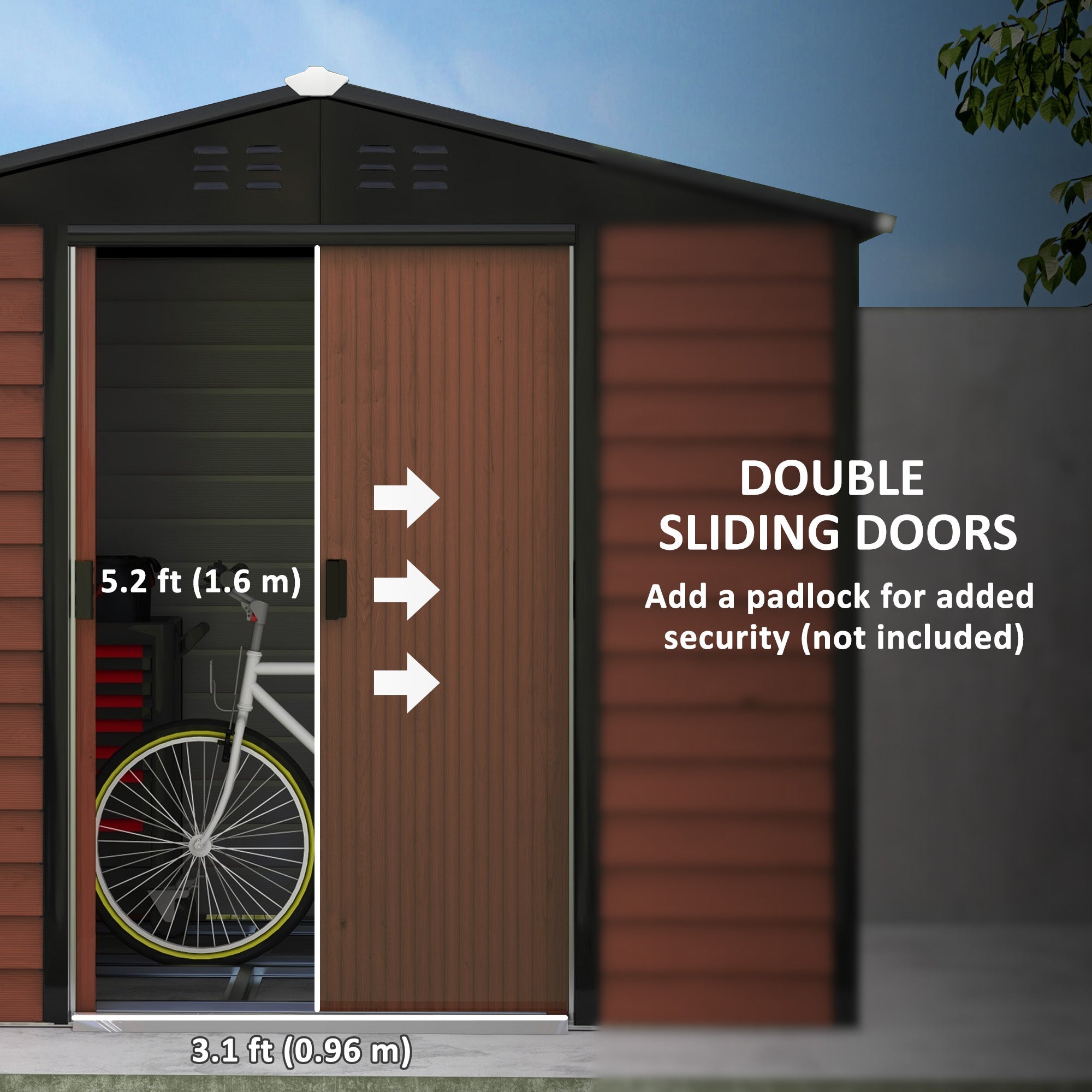 Outsunny Metal Outdoor Storage Shed 8x7ft Galvanized Steel Garden Tool Shed with Floor Frame Vents Waterproof Teak