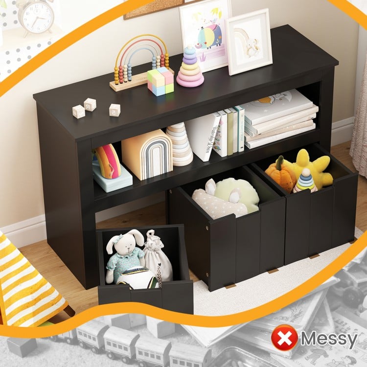 Kid Toy Storage Cabinet Drawer Chest with Wheels and Large Storage Cube Shelf-Black
