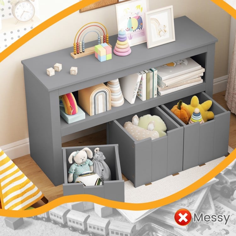 Kid Toy Storage Cabinet Drawer Chest with Wheels and Large Storage Cube Shelf-Gray