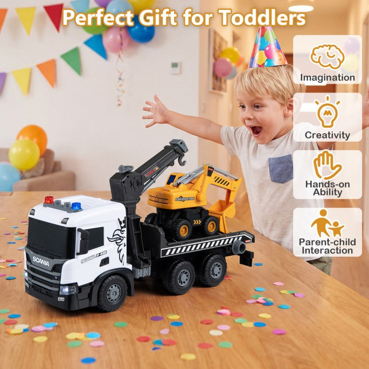 Kids Construction Truck Set – Rescue Tow Truck & Excavator with Sounds, Licensed Scania