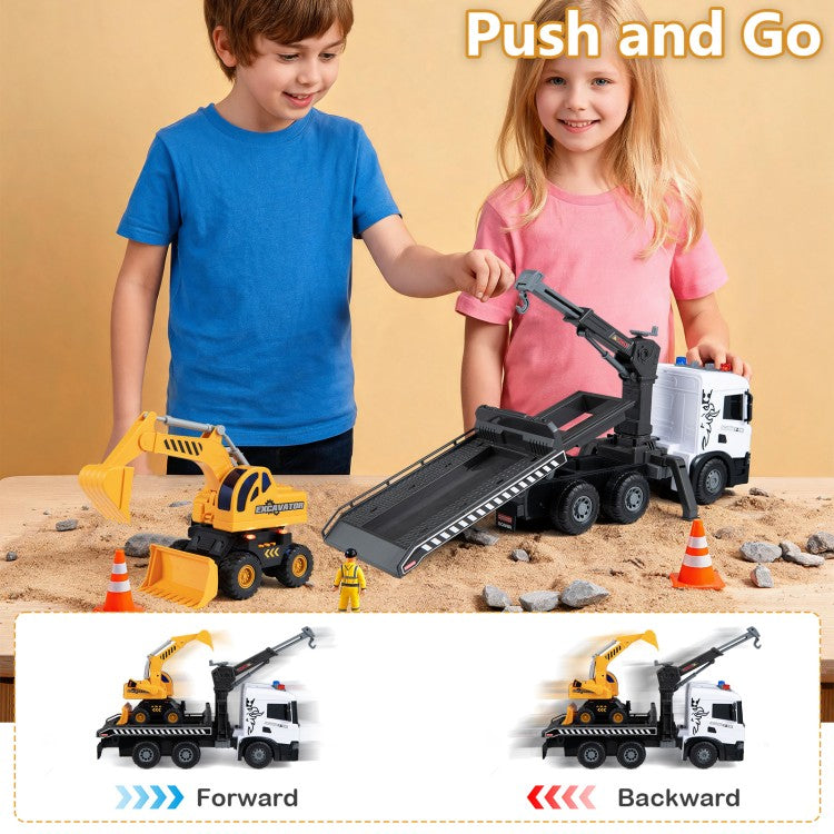 Kids Construction Truck Set – Rescue Tow Truck & Excavator with Sounds, Licensed Scania