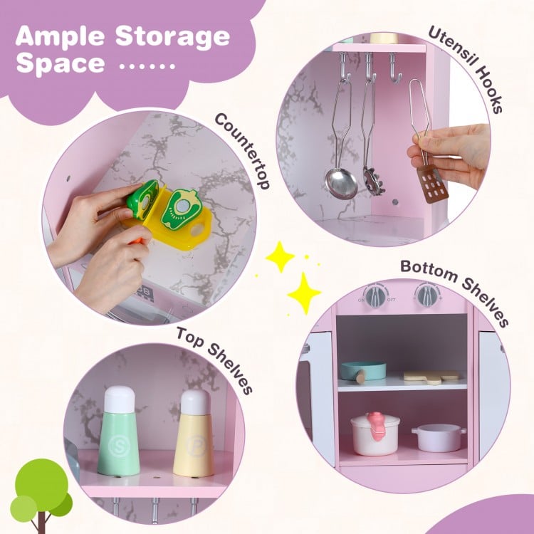 Kids Corner Pretend Kitchen Playset with Separated Washing Basin-Pink