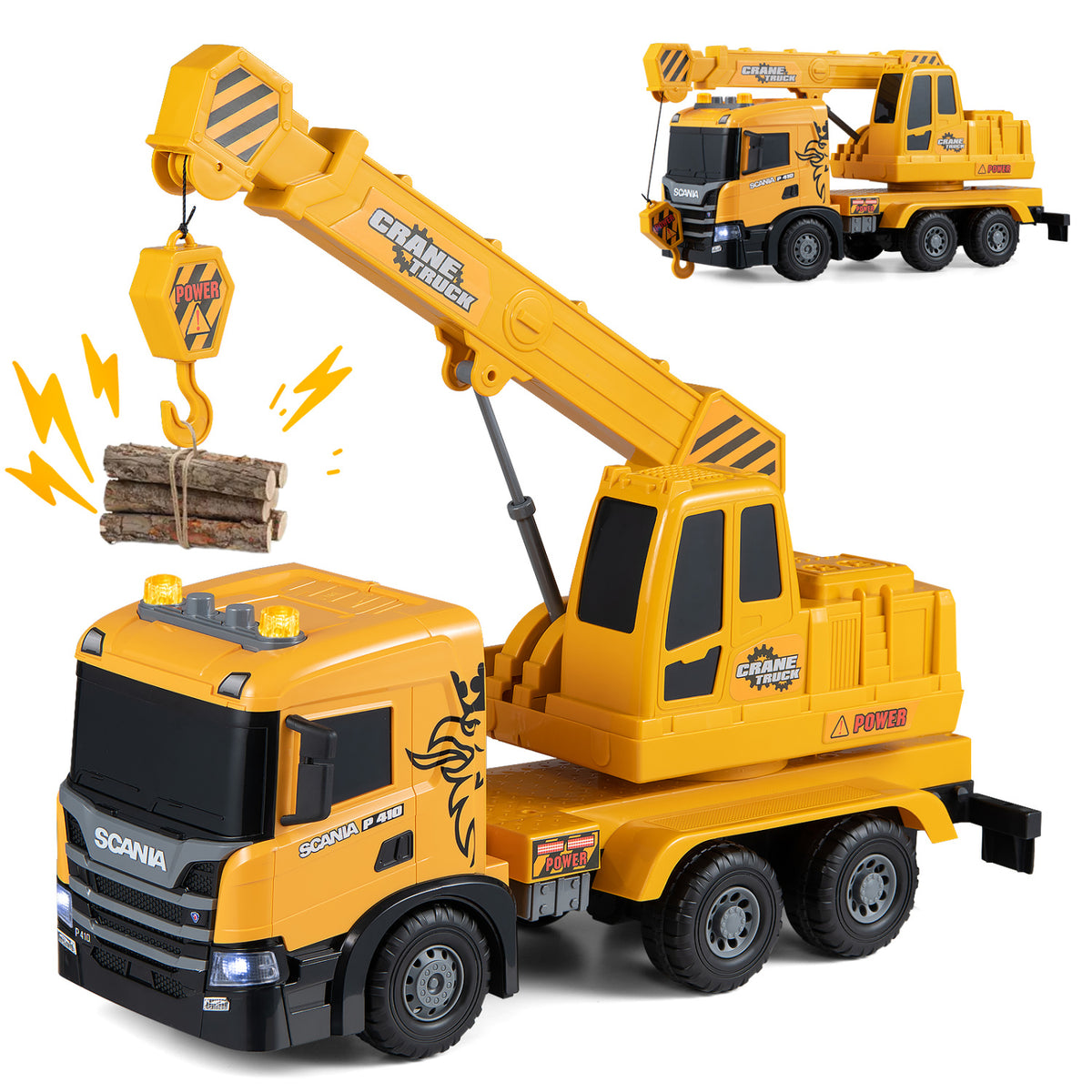 Kids Crane Truck Toy with Sounds & Telescopic Arm – Licensed Scania