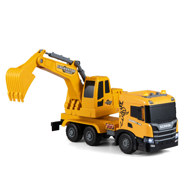 Kids Excavator Truck Toy with Adjustable Arm & Rotating Cab – Licensed Scania