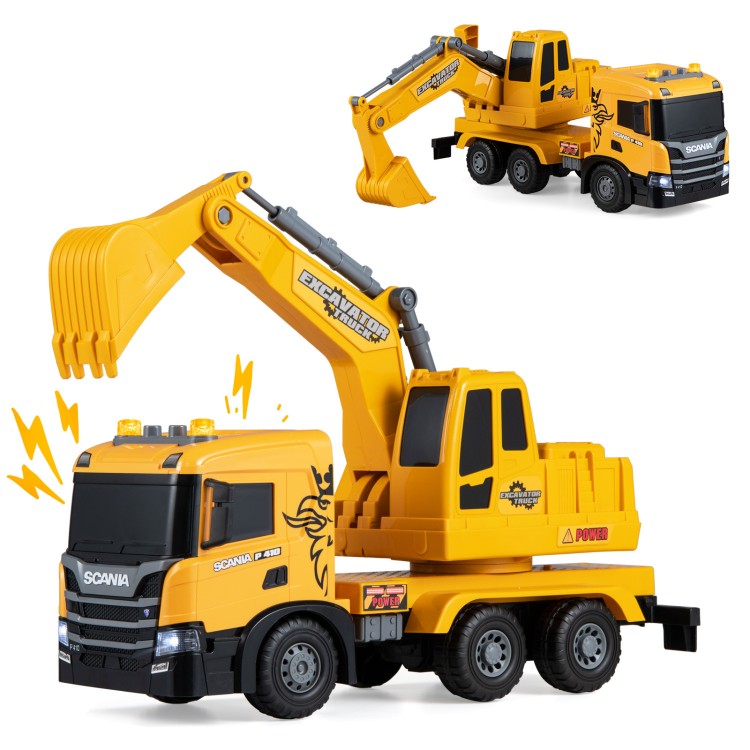 Kids Excavator Truck Toy with Adjustable Arm & Rotating Cab – Licensed Scania