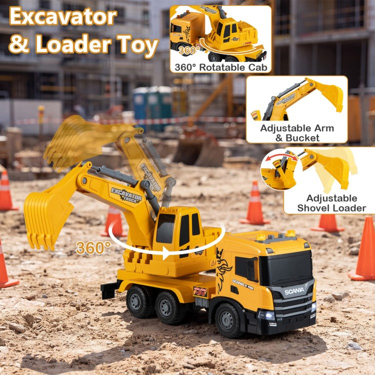 Kids Excavator Truck Toy with Adjustable Arm & Rotating Cab – Licensed Scania