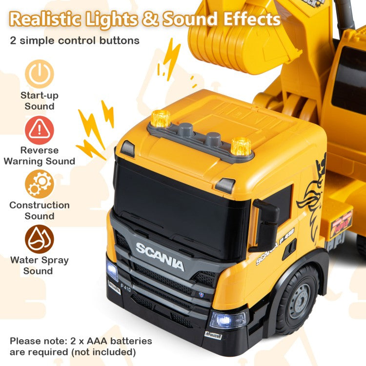 Kids Excavator Truck Toy with Adjustable Arm & Rotating Cab – Licensed Scania