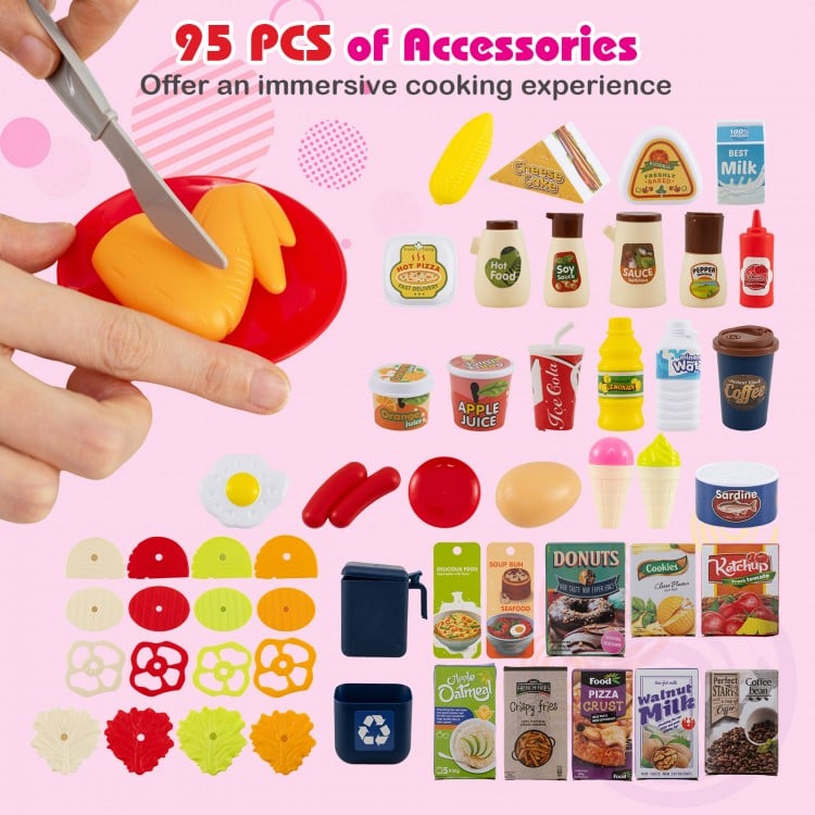 Kids Kitchen Playset Pretend Play Kitchen with Realistic Sounds and Lights