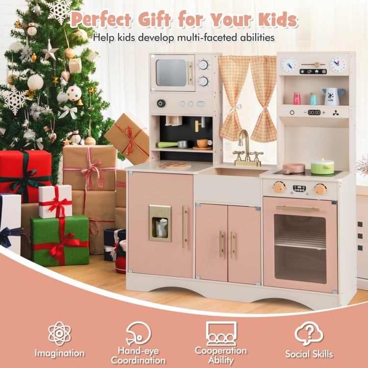 Kids Kitchen Playset with Microwave and Coffee Maker for Ages 3+-Pink