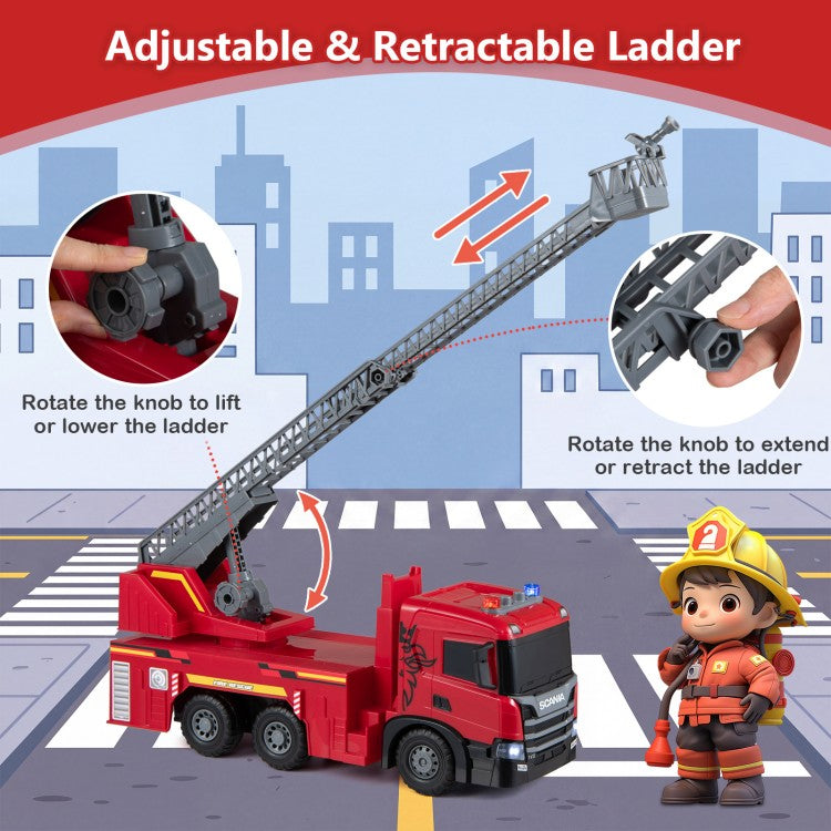 Kids Large Fire Truck Toy with Extendable Ladder & Lights and Sounds – Licensed Scania