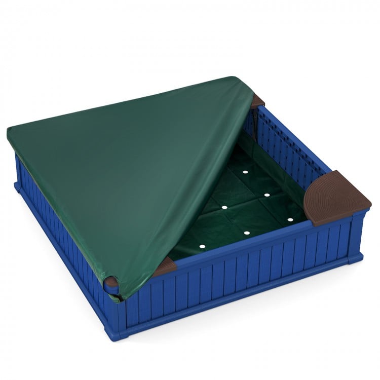 Kids Outdoor Sandbox with Oxford Cover and 4 Corner Seats-Brown