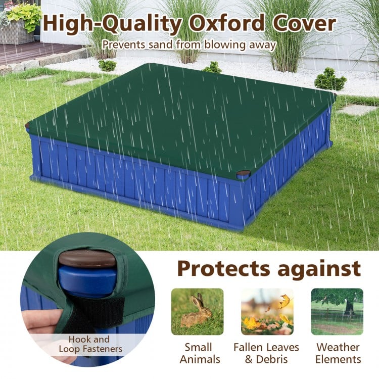 Kids Outdoor Sandbox with Oxford Cover and 4 Corner Seats-Brown