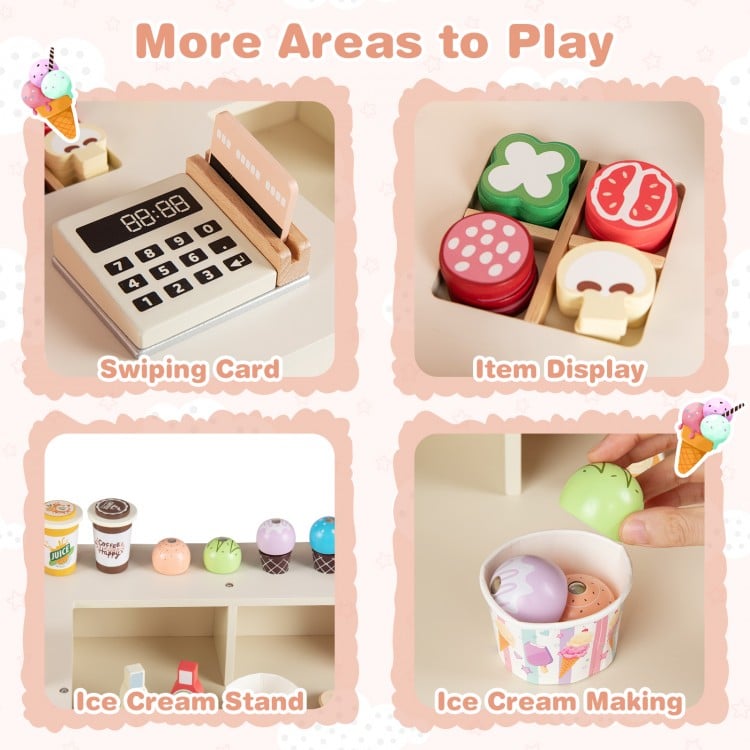 Kids Pizza Food Truck Wooden Pretend Play Snack Cart with Oven-Pink