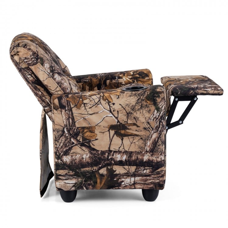 Kids Recliner Chair Push Back Toddler Reclining Armchair with Cup Holder-Camouflage