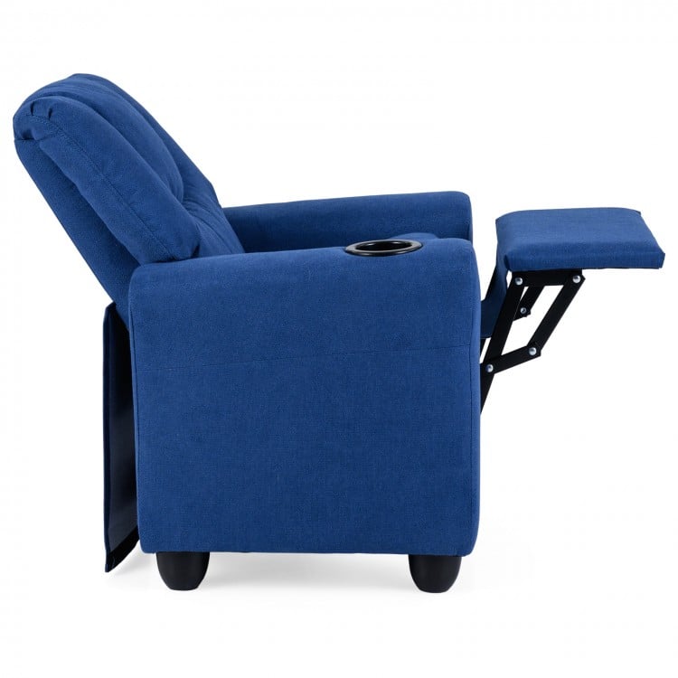 Kids Recliner Chair Push Back Toddler Reclining Armchair with Cup Holder-Blue