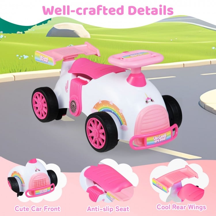 Kids Ride On Car Sliding Toy with Music and Under-Seat Storage-Pink