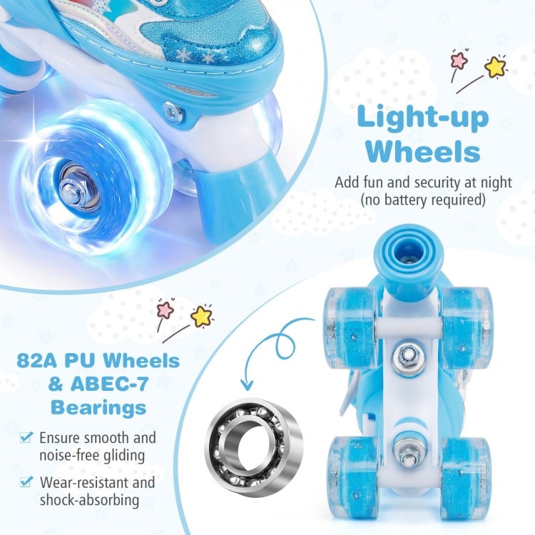 Kids Roller Skates 4 Sizes Adjustable with Light-up Wheels for Toddler Aged 3-4 (XS)-Blue