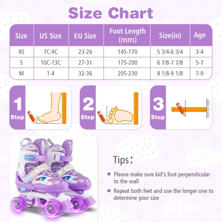 Kids Roller Skates for Girls Boys with Light-up Wheels and Safety Protection-Purple