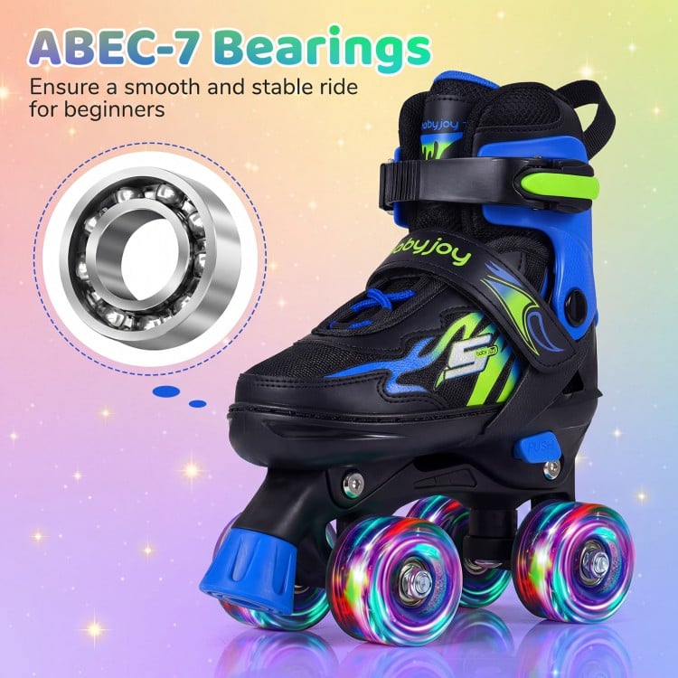 Kids Roller Skates for Girls Boys 4 Sizes Adjustable Quad Skates with Light-up Wheels-Navy