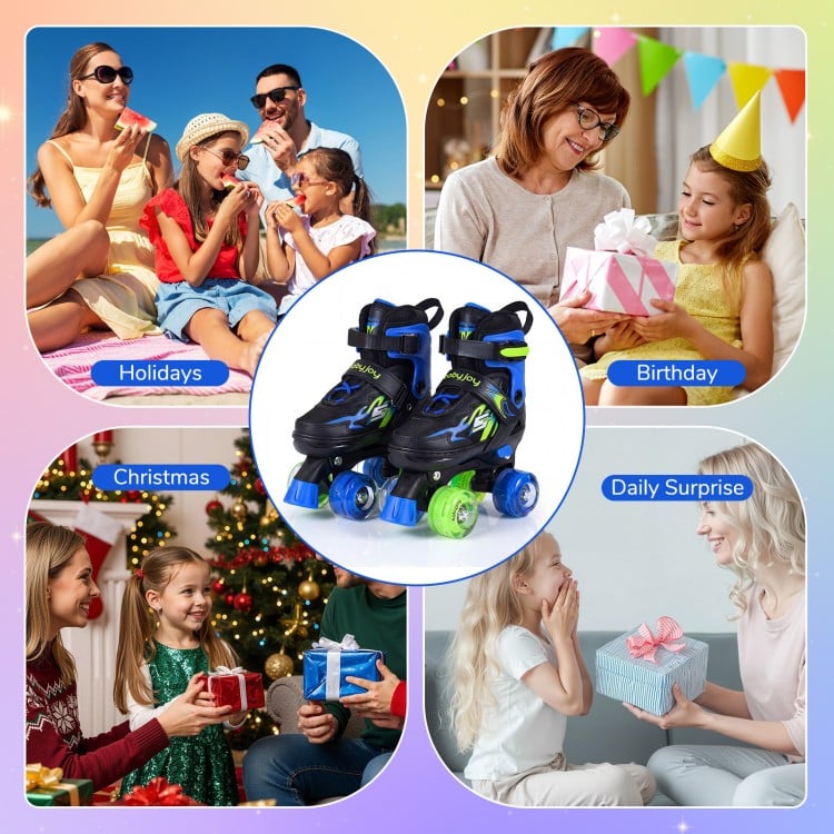 Kids Roller Skates for Girls Boys 4 Sizes Adjustable Quad Skates with Light-up Wheels-Navy